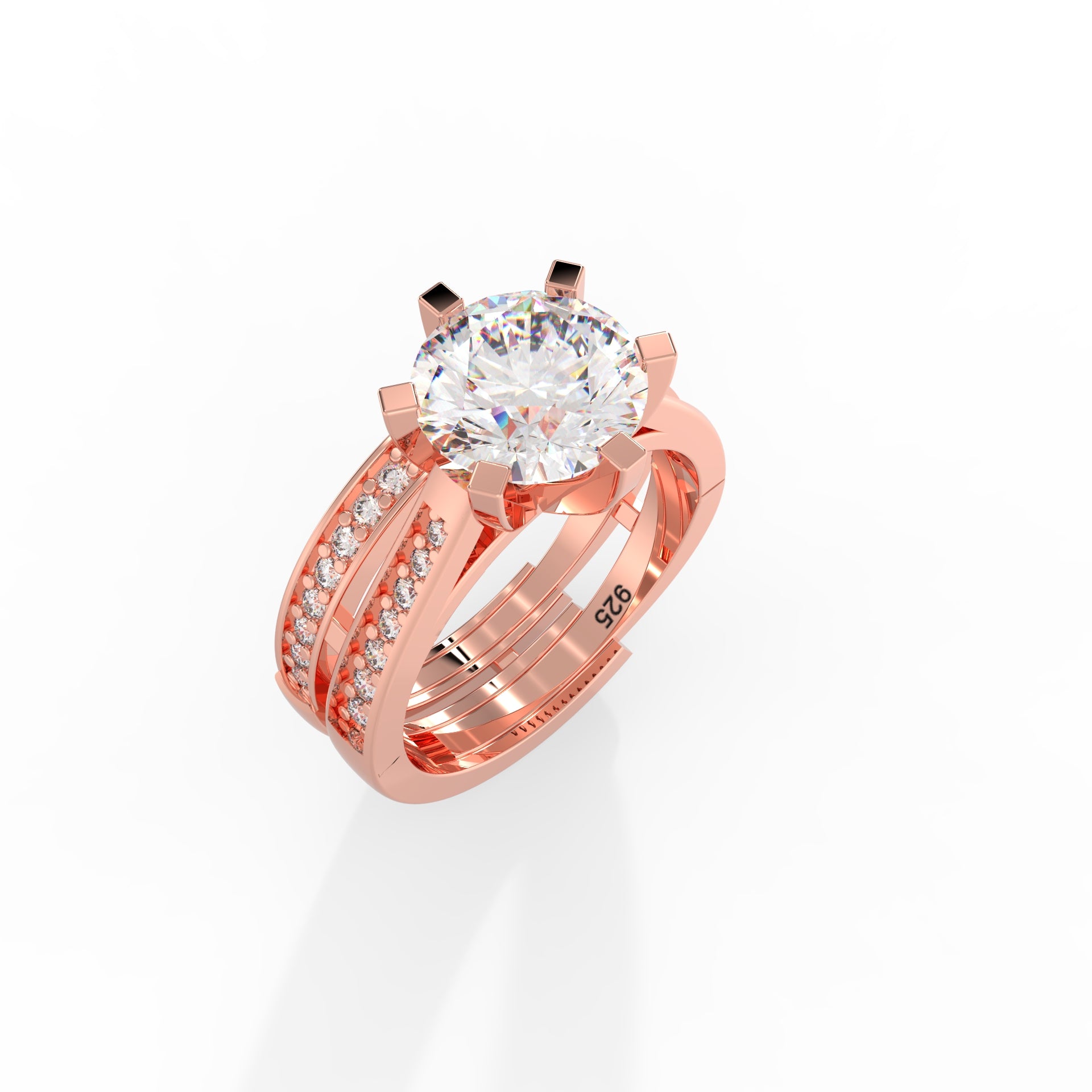 rose golde plated silver 925 hallmark ring diamond cut cz rign